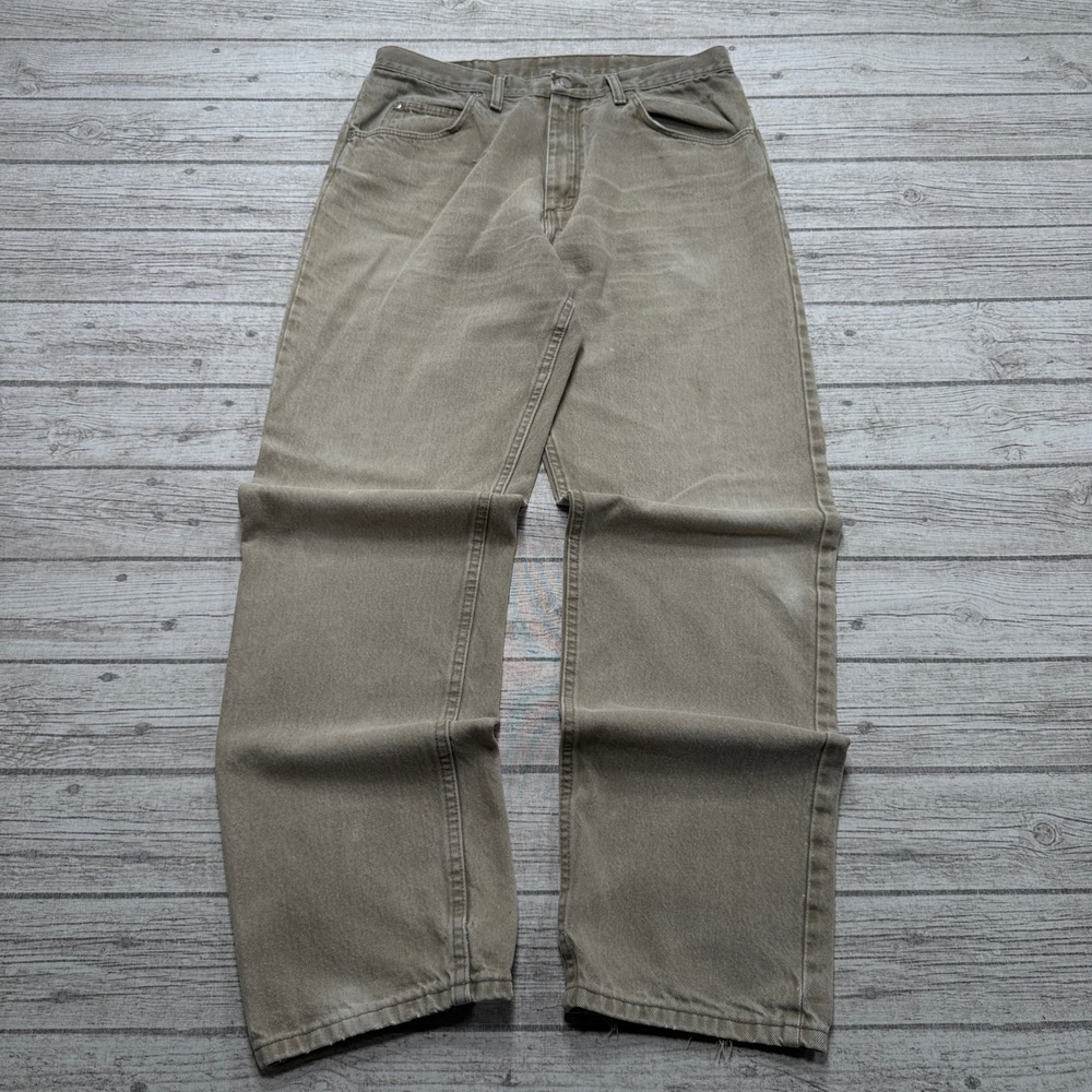 Y2K Wrangler Authentic Jeans Men's 34x34 Brown Straight Leg Cotton Denim Utility